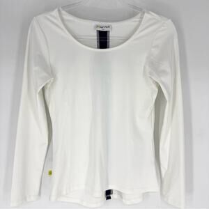 L’Oeuf Poché Long Sleeve Tennis Shirt White with Navy Accent Stripe Size XS